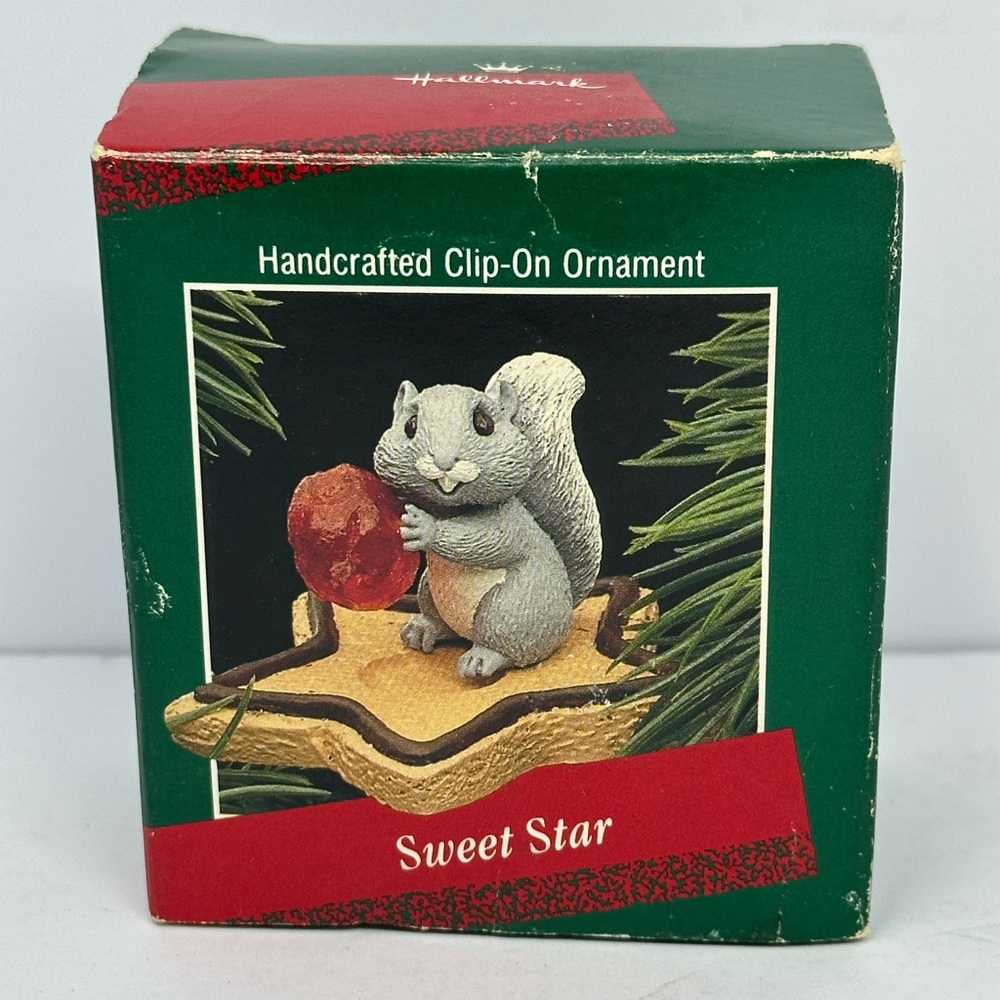 1988 HALLMARK SWEET STAR SQUIRREL w/ CHERRY & CHRISTMAS COOKIE ORNAMENT E7